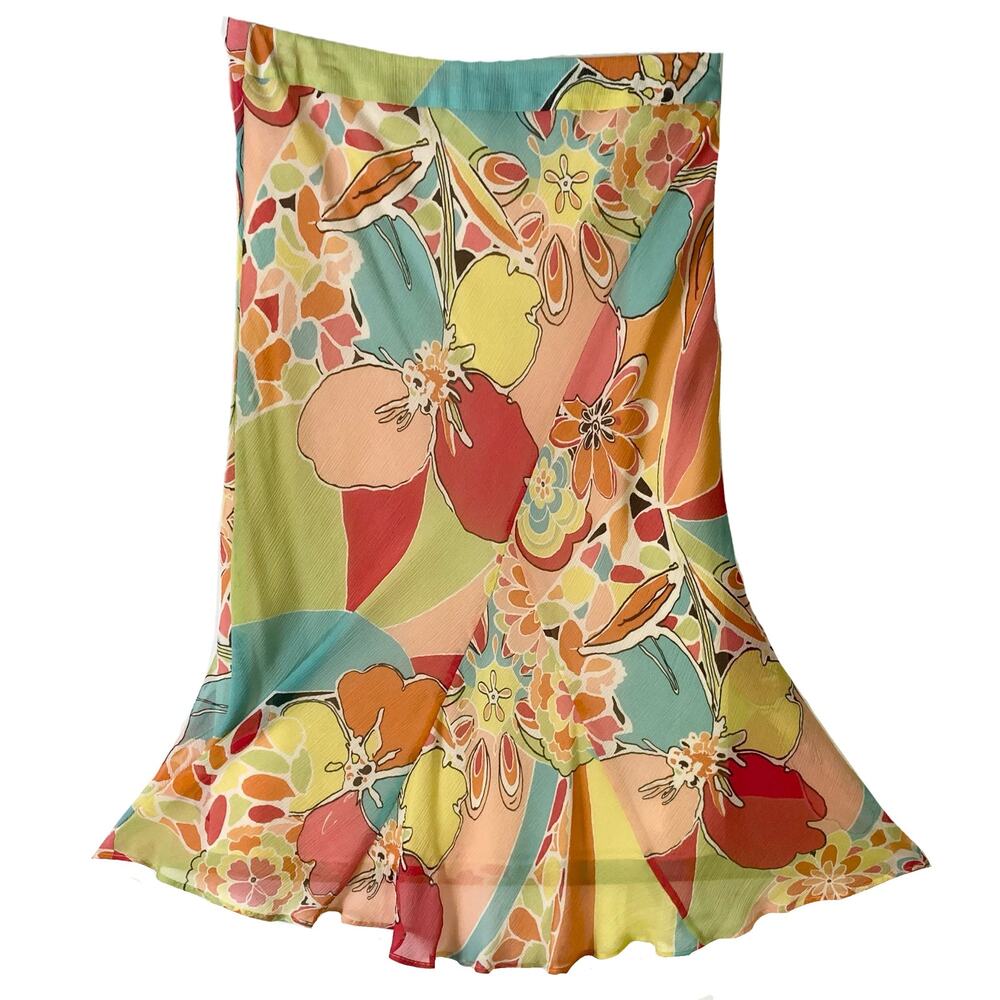 NWOT LAFAYETTE 148 Skirt 2P Silk A Line Floral Knee Midi Lined Zip Multi Pink